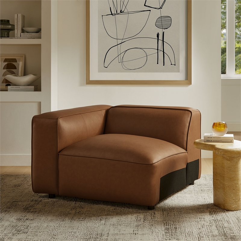Maklaine Contemporary Vegan Leather Upholstered Left Armchair in Coffee