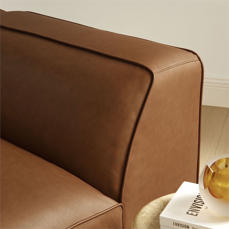 Maklaine Contemporary Vegan Leather Upholstered Left Armchair in Coffee