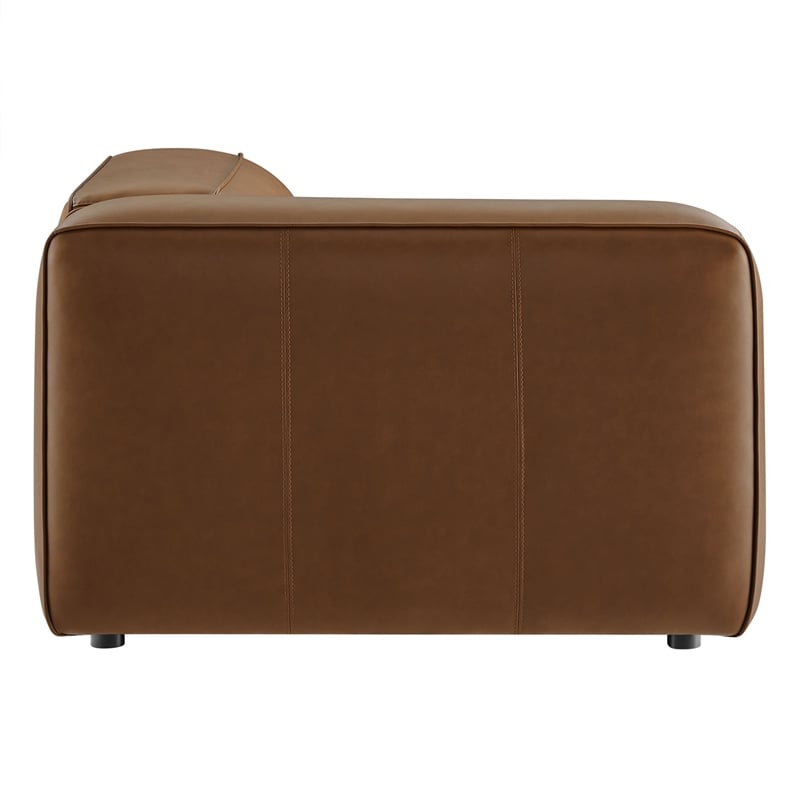 Maklaine Contemporary Vegan Leather Upholstered Left Armchair in Coffee