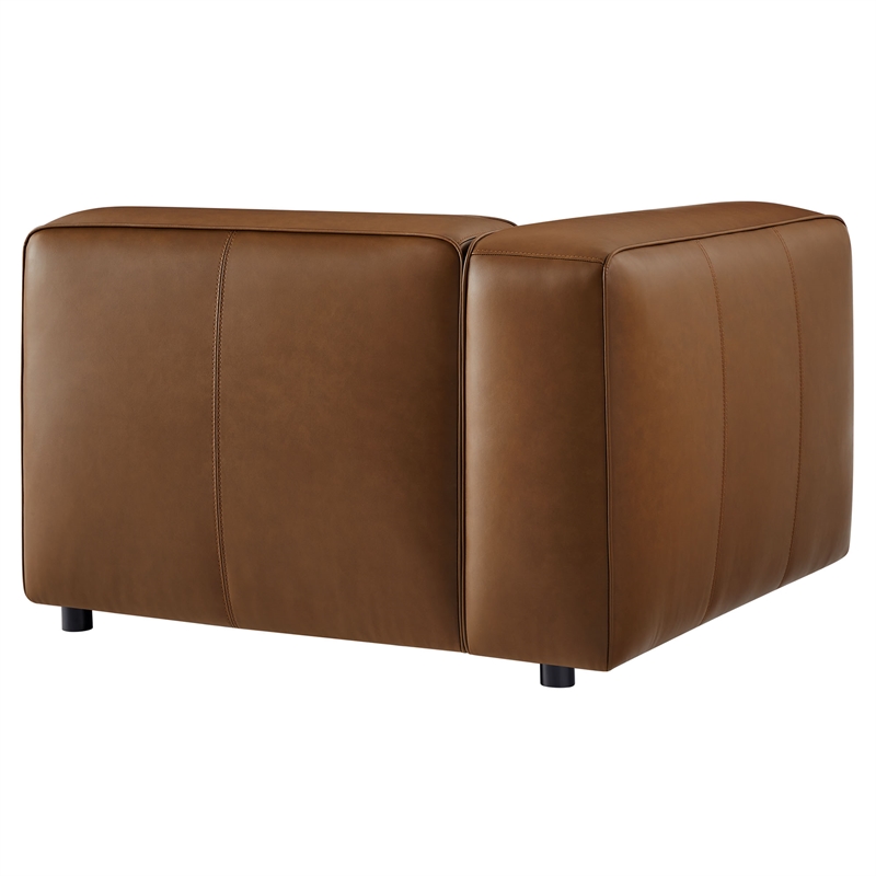 Maklaine Contemporary Vegan Leather Upholstered Left Armchair in Coffee