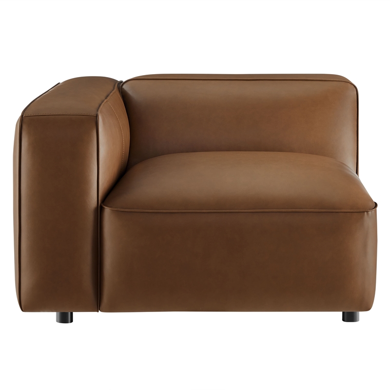 Maklaine Contemporary Vegan Leather Upholstered Left Armchair in Coffee