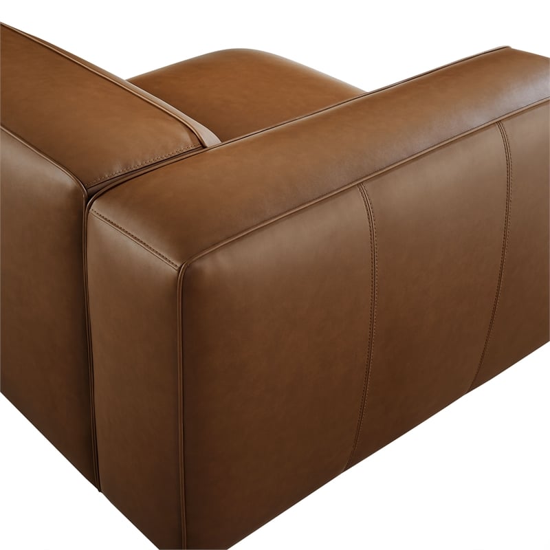 Maklaine Contemporary Vegan Leather Upholstered Left Armchair in Coffee