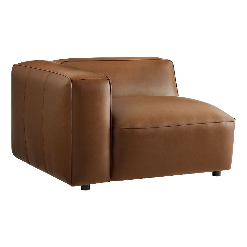 Maklaine Contemporary Vegan Leather Upholstered Left Armchair in Coffee