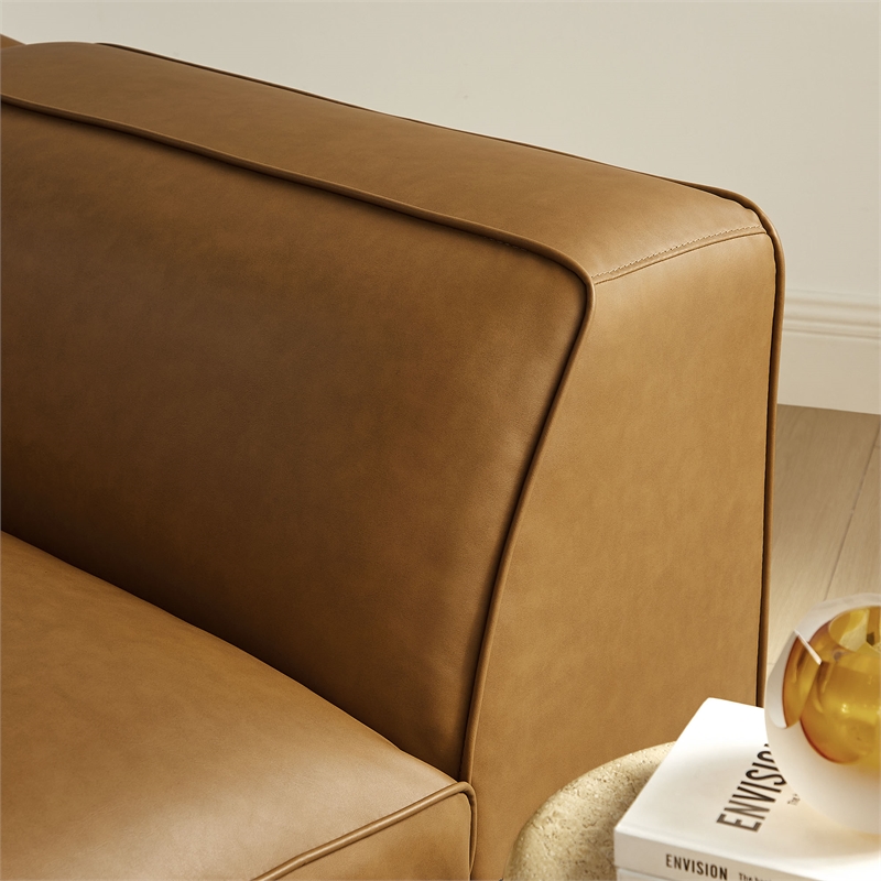 Maklaine Contemporary Vegan Leather Upholstered Left Armchair in Camel
