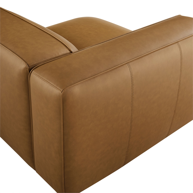 Maklaine Contemporary Vegan Leather Upholstered Left Armchair in Camel