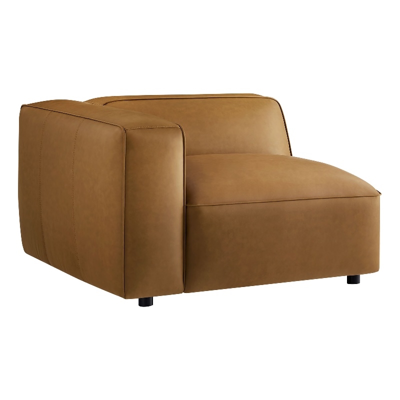 Maklaine Contemporary Vegan Leather Upholstered Left Armchair in Camel