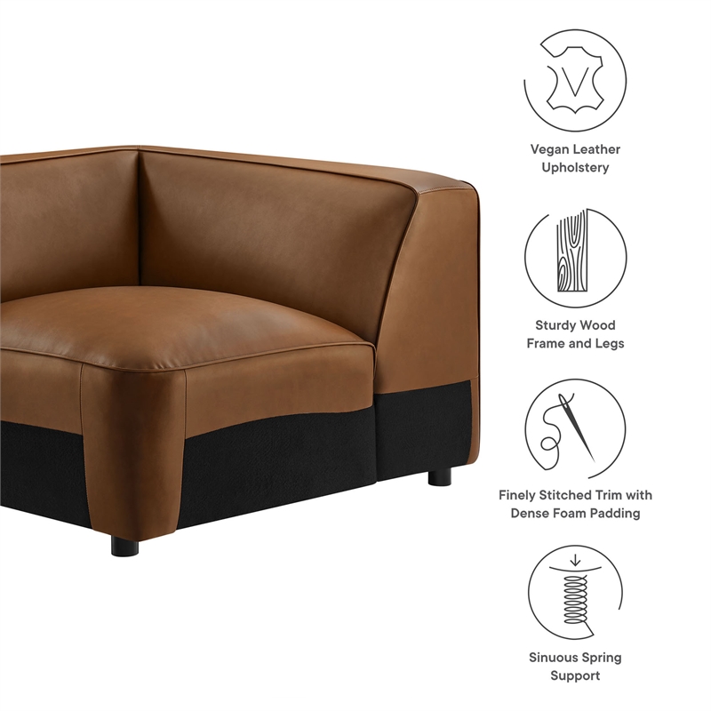 Maklaine Contemporary Vegan Leather Upholstered Corner Chair in Coffee