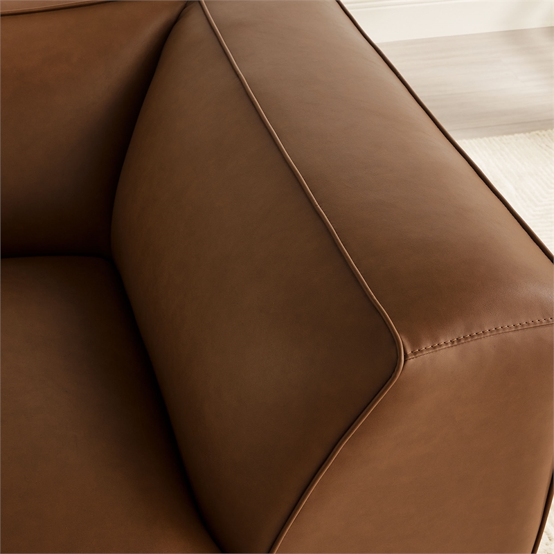 Maklaine Contemporary Vegan Leather Upholstered Corner Chair in Coffee