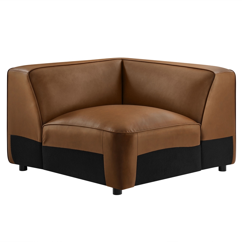 Maklaine Contemporary Vegan Leather Upholstered Corner Chair in Coffee