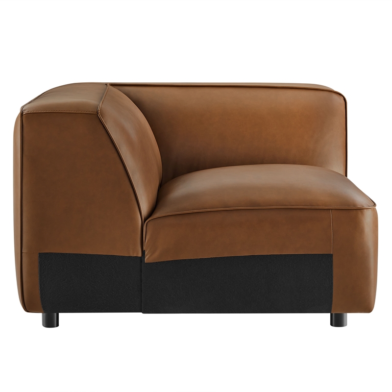 Maklaine Contemporary Vegan Leather Upholstered Corner Chair in Coffee