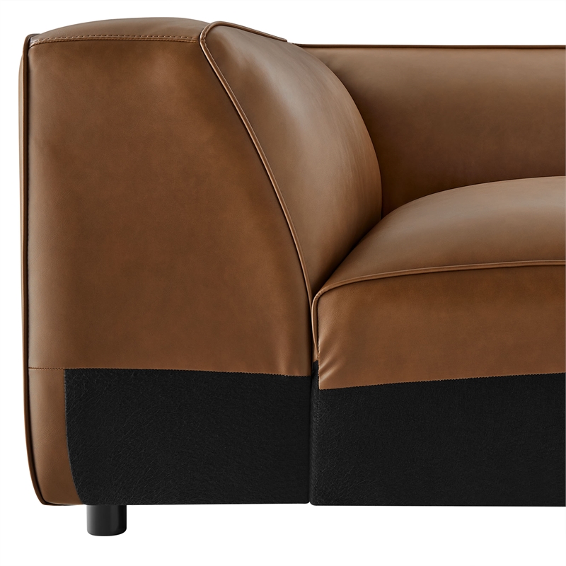 Maklaine Contemporary Vegan Leather Upholstered Corner Chair in Coffee
