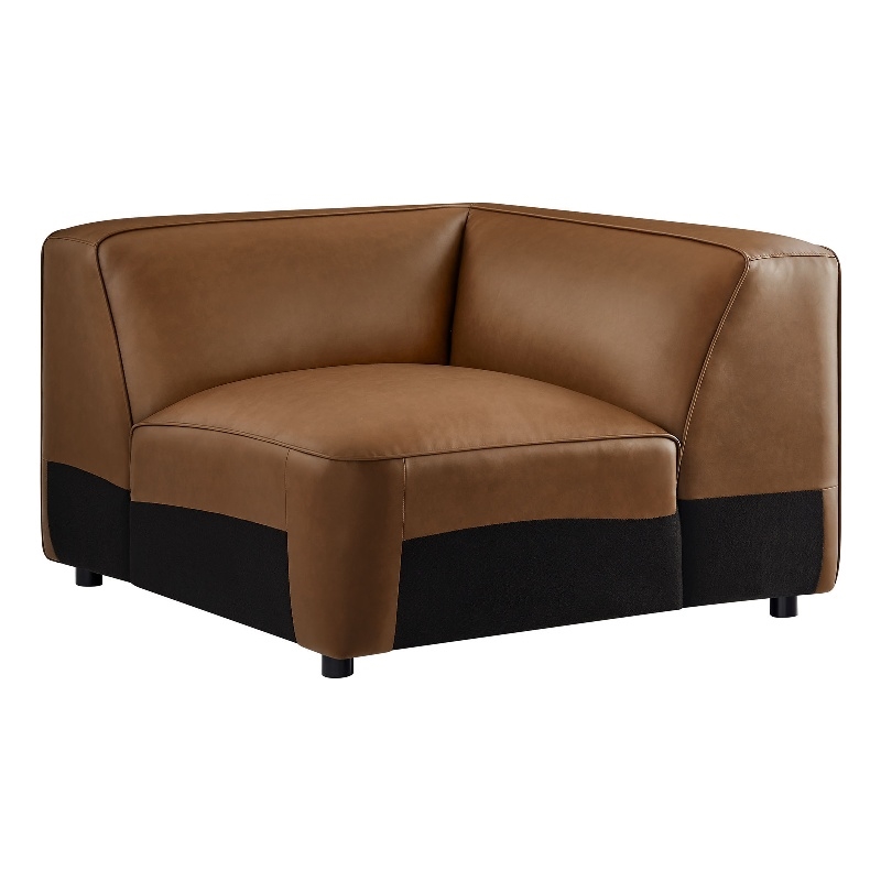 Maklaine Contemporary Vegan Leather Upholstered Corner Chair in Coffee