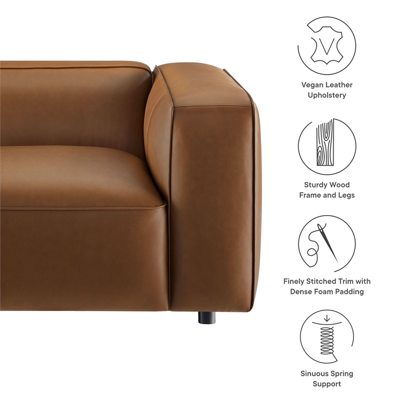 Maklaine Contemporary Vegan Leather Upholstered Right Armchair in Coffee