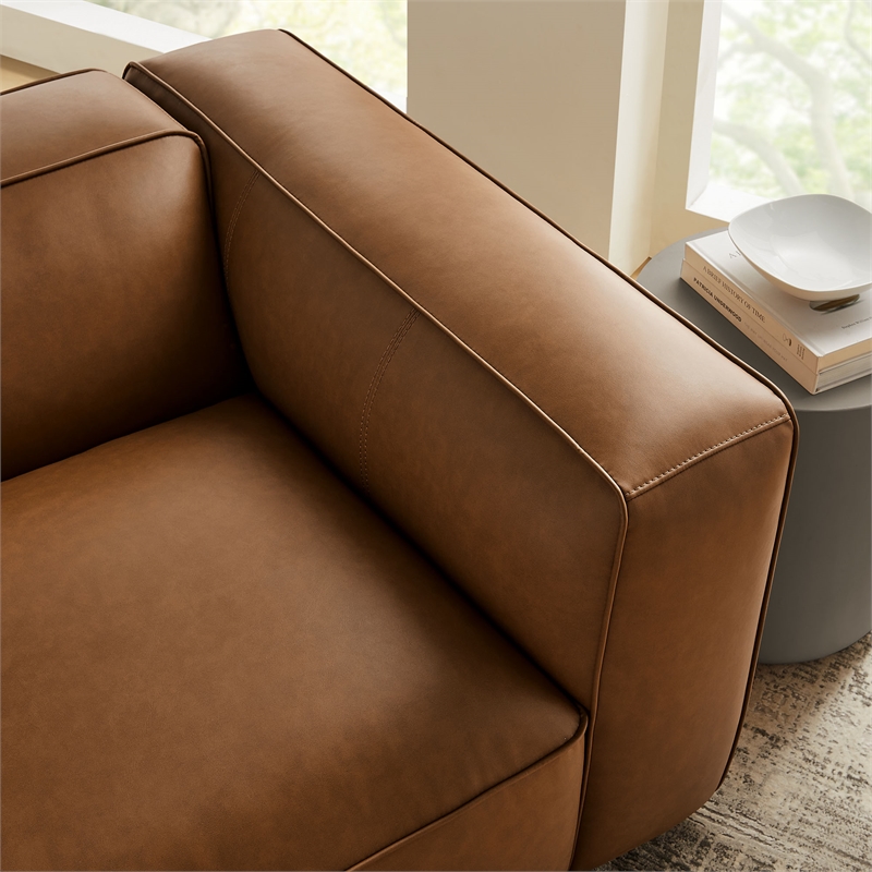 Maklaine Contemporary Vegan Leather Upholstered Right Armchair in Coffee