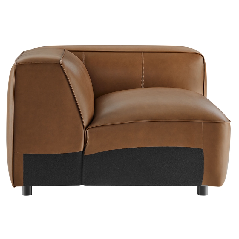 Maklaine Contemporary Vegan Leather Upholstered Right Armchair in Coffee