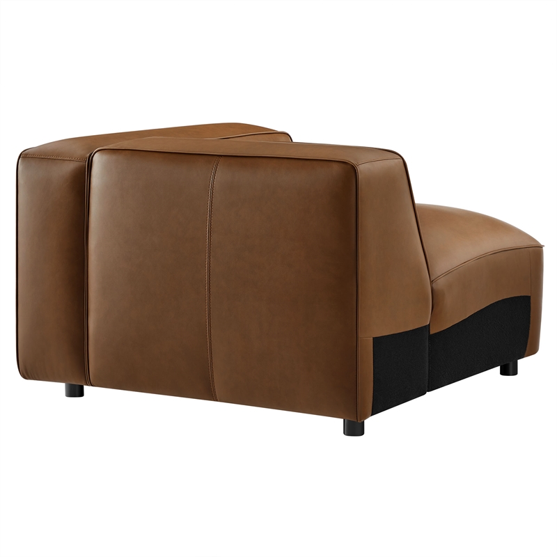 Maklaine Contemporary Vegan Leather Upholstered Right Armchair in Coffee