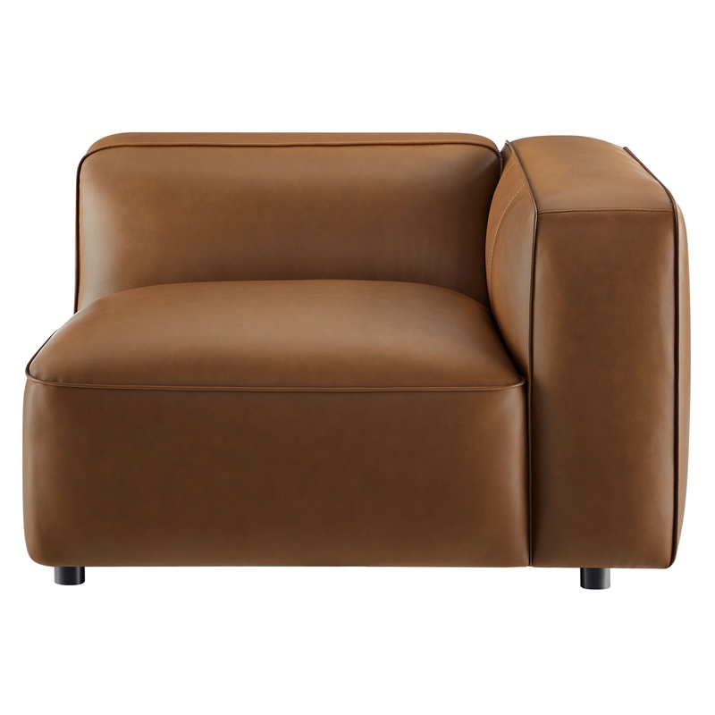 Maklaine Contemporary Vegan Leather Upholstered Right Armchair in Coffee