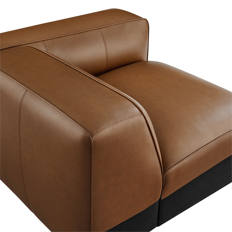 Maklaine Contemporary Vegan Leather Upholstered Right Armchair in Coffee