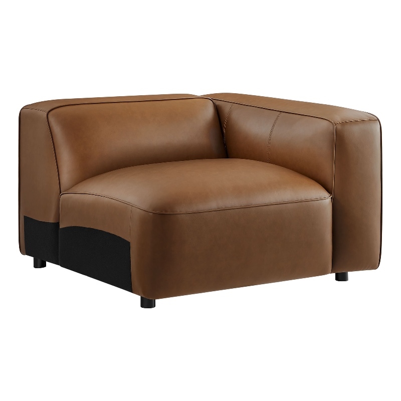 Maklaine Contemporary Vegan Leather Upholstered Right Armchair in Coffee