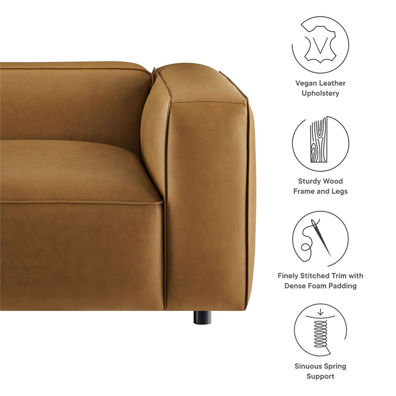 Maklaine Contemporary Vegan Leather Upholstered Right Armchair in Camel