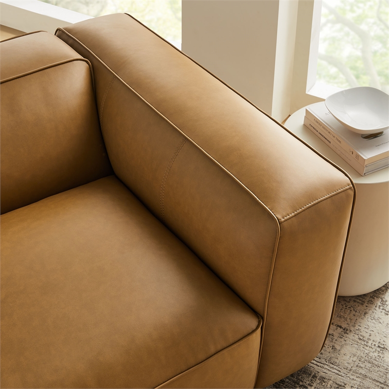 Maklaine Contemporary Vegan Leather Upholstered Right Armchair in Camel