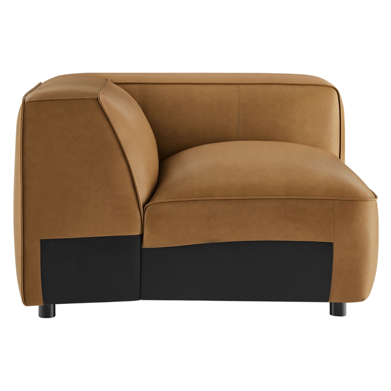 Maklaine Contemporary Vegan Leather Upholstered Right Armchair in Camel