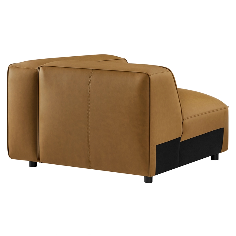 Maklaine Contemporary Vegan Leather Upholstered Right Armchair in Camel