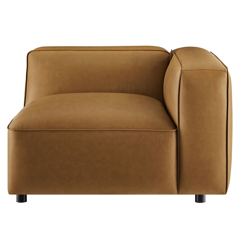 Maklaine Contemporary Vegan Leather Upholstered Right Armchair in Camel