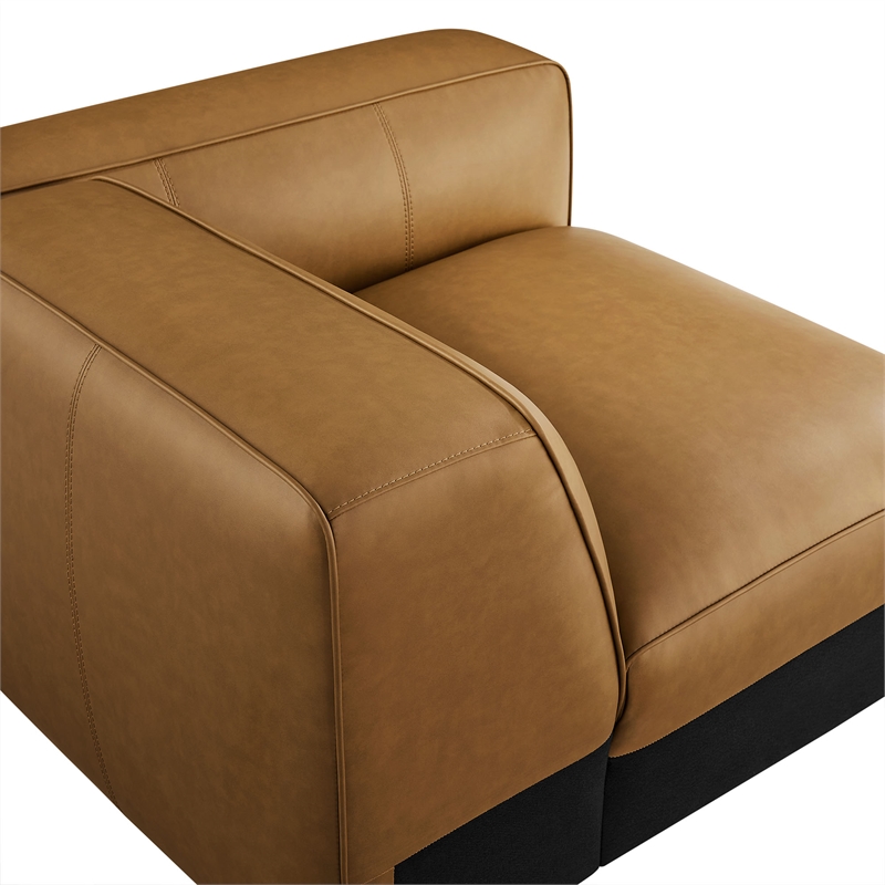 Maklaine Contemporary Vegan Leather Upholstered Right Armchair in Camel