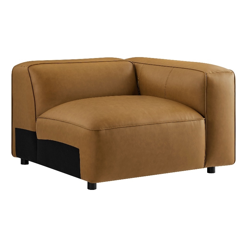 Maklaine Contemporary Vegan Leather Upholstered Right Armchair in Camel