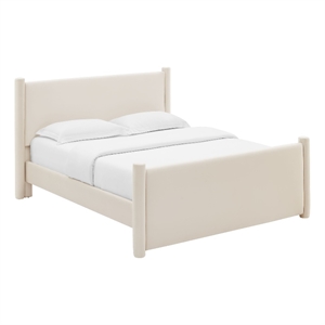 Maklaine Performance Velvet Upholstered Full Platform Bed in Alabaster