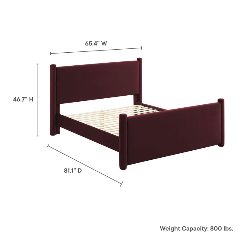 Maklaine Performance Velvet Upholstered Full Platform Bed in Mulberry