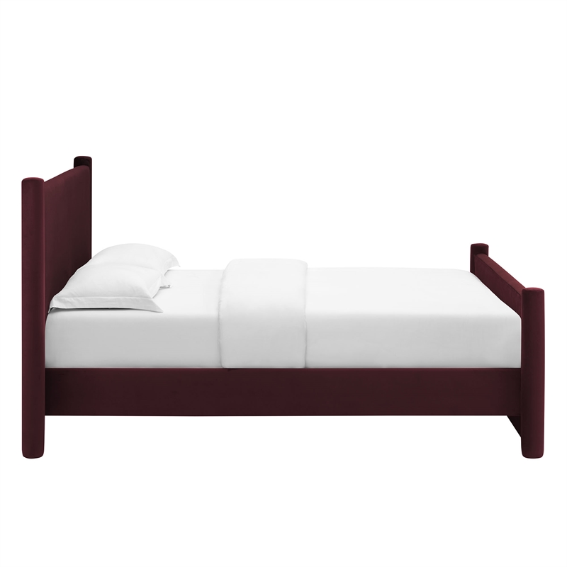 Maklaine Performance Velvet Upholstered Full Platform Bed in Mulberry
