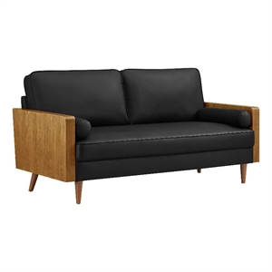 Maklaine Contemporary Vegan Leather Upholstered Sofa in Walnut Black