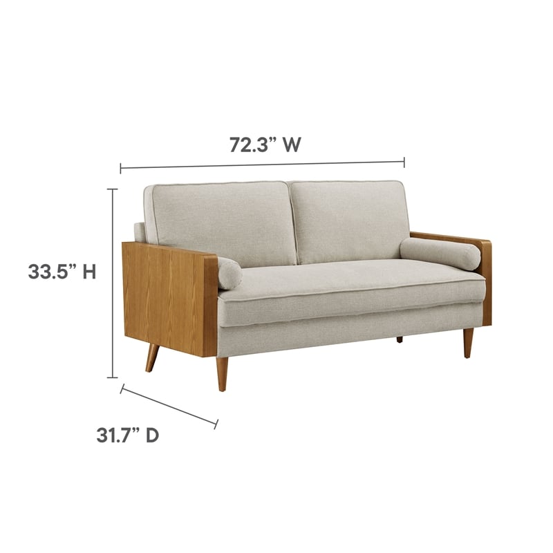 Maklaine Contemporary Upholstered Sofa in Walnut Heathered Weave Ivory