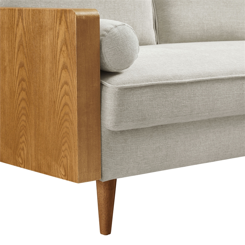 Maklaine Contemporary Upholstered Sofa in Walnut Heathered Weave Ivory