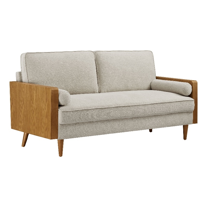Maklaine Contemporary Upholstered Sofa in Walnut Heathered Weave Ivory