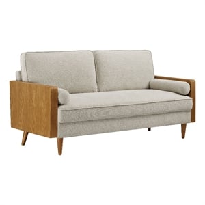 Maklaine Contemporary Upholstered Sofa in Walnut Heathered Weave Ivory