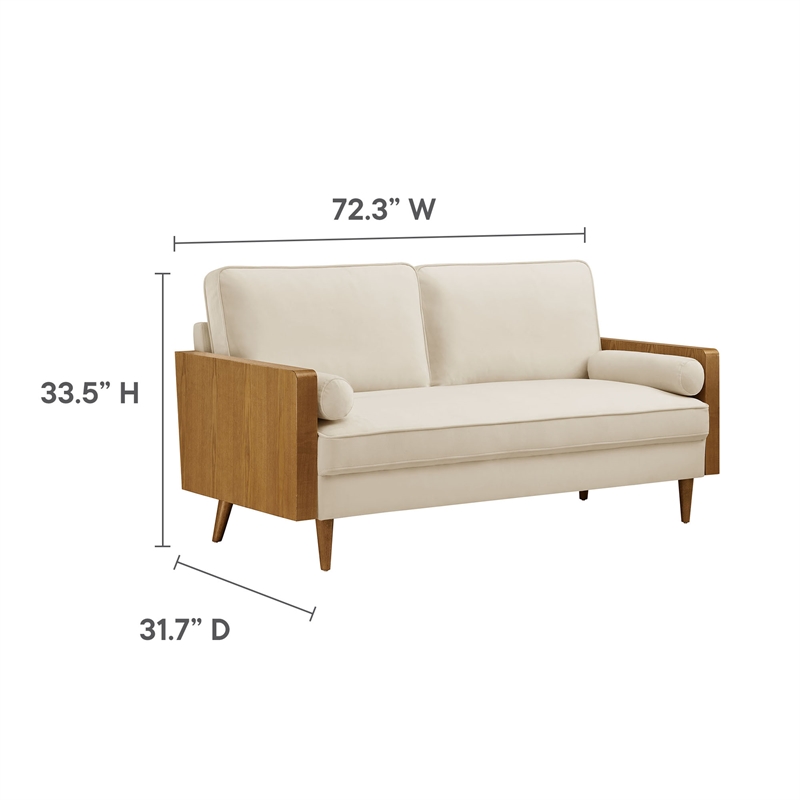 Maklaine Performance Velvet Upholstered 3-Seater Sofa in Walnut/Alabaster
