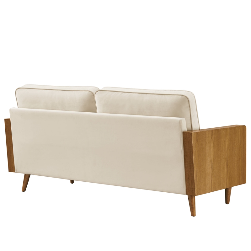 Maklaine Performance Velvet Upholstered 3-Seater Sofa in Walnut/Alabaster