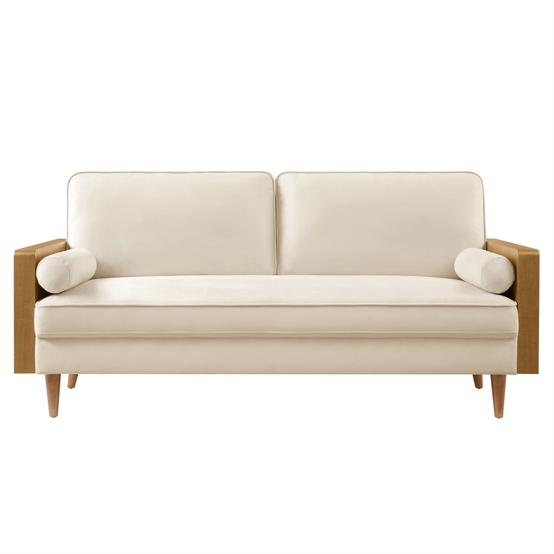 Maklaine Performance Velvet Upholstered 3-Seater Sofa in Walnut/Alabaster