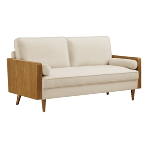 Maklaine Performance Velvet Upholstered 3-Seater Sofa in Walnut/Alabaster