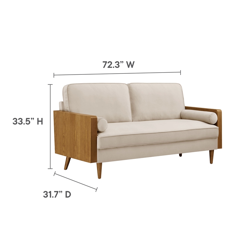 Maklaine Performance Velvet Upholstered 3-Seater Sofa in Walnut/Almond