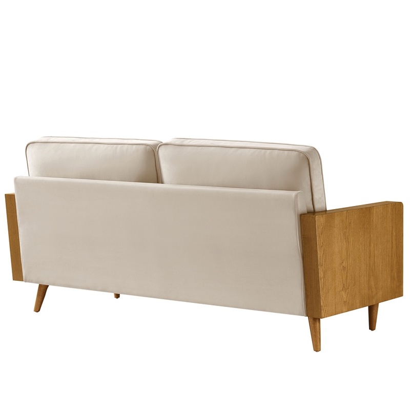 Maklaine Performance Velvet Upholstered 3-Seater Sofa in Walnut/Almond