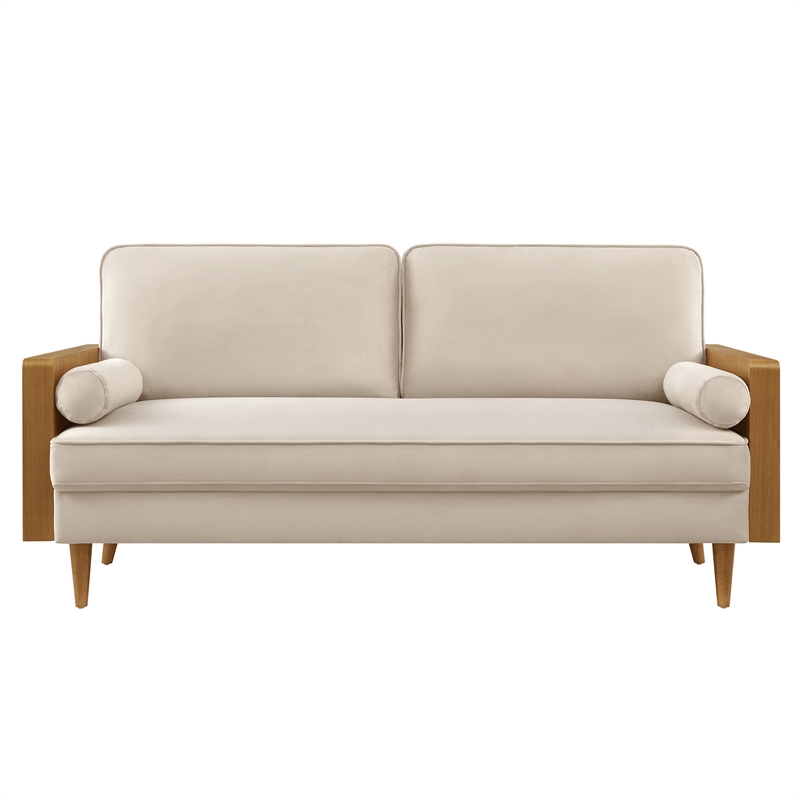 Maklaine Performance Velvet Upholstered 3-Seater Sofa in Walnut/Almond
