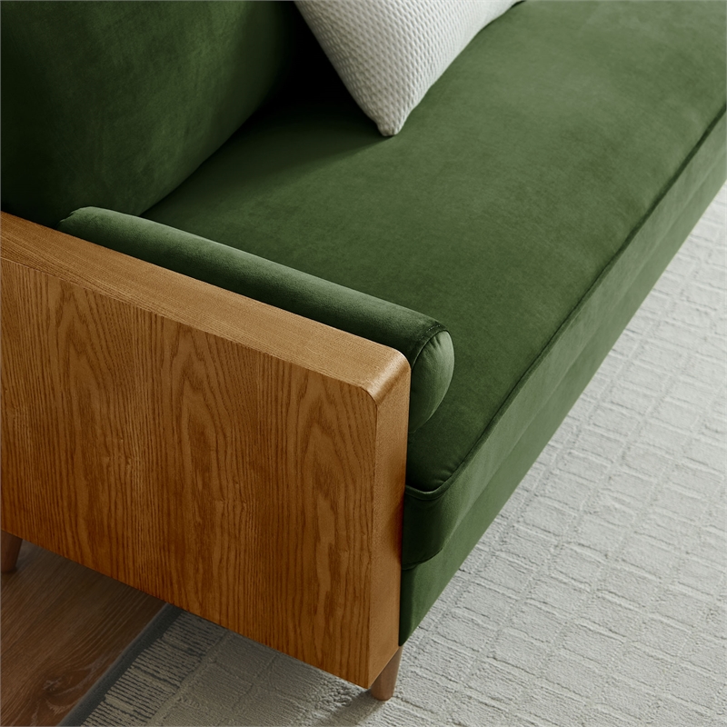 Maklaine Contemporary Performance Velvet Upholstered Sofa in Walnut Moss Green