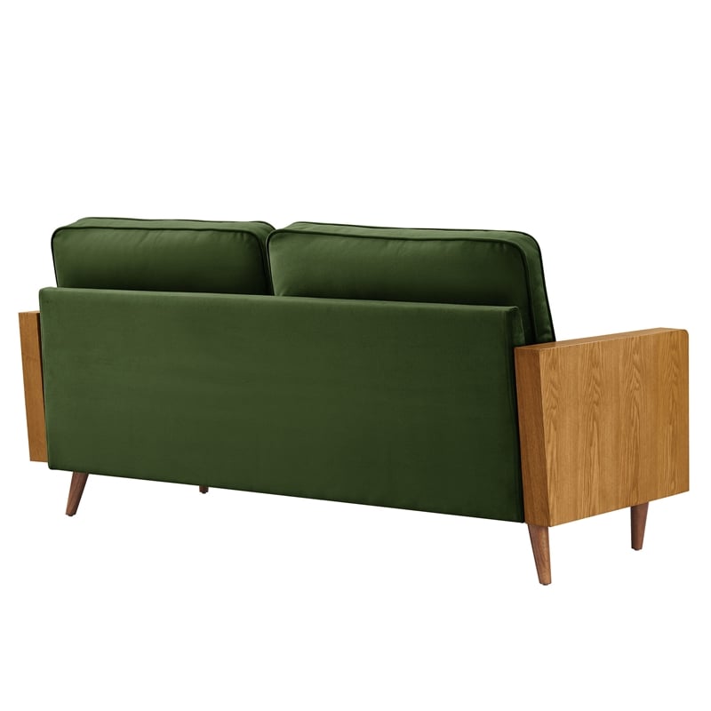 Maklaine Contemporary Performance Velvet Upholstered Sofa in Walnut Moss Green