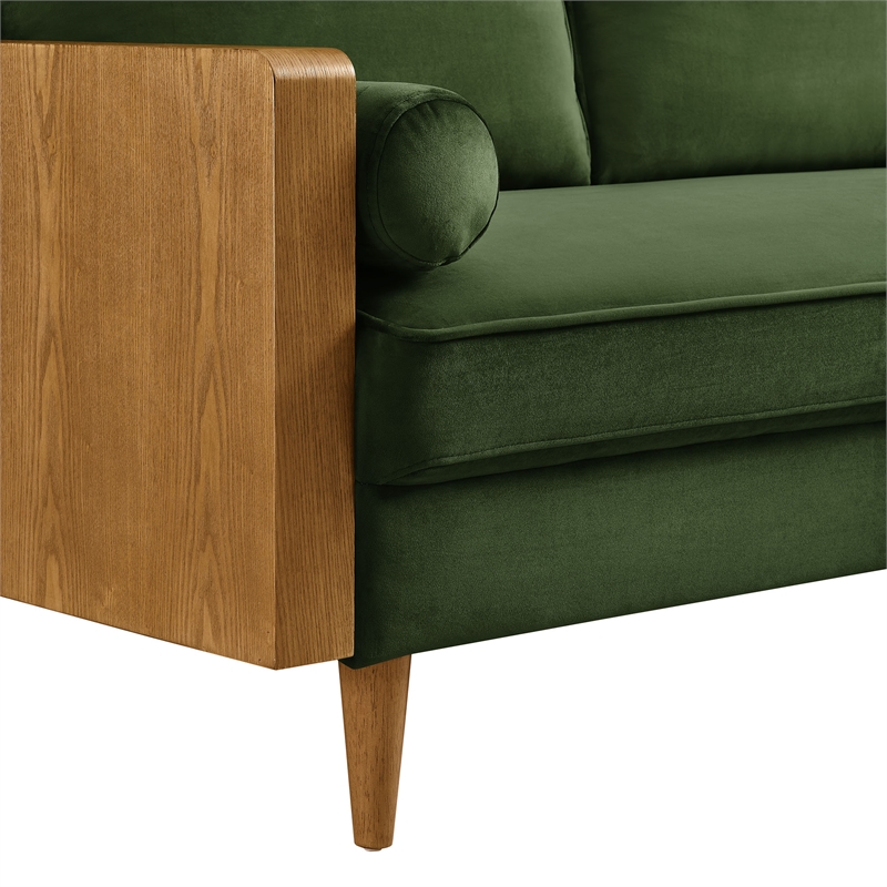 Maklaine Contemporary Performance Velvet Upholstered Sofa in Walnut Moss Green