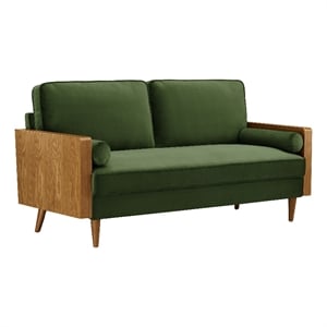 Maklaine Contemporary Performance Velvet Upholstered Sofa in Walnut Moss Green