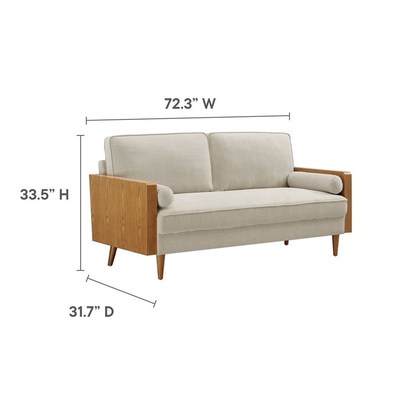 Maklaine Contemporary Sofa in Walnut Heathered Weave Light Beige